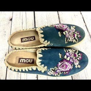 Mou Blue Embroidered Slip on Espadrilles 10